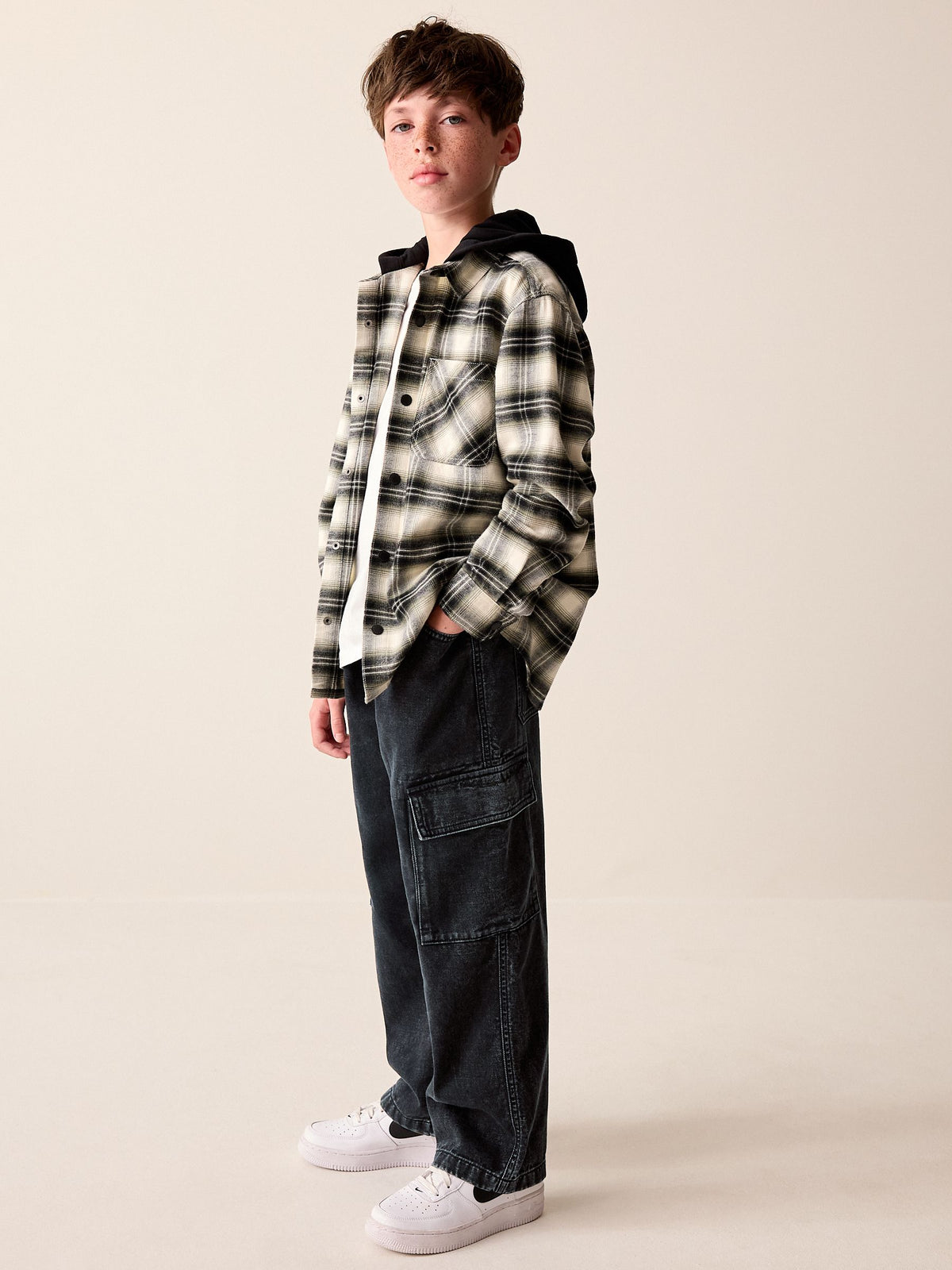 Dark Grey Denim Wide Fit Pull On Cargo Trousers (3-16yrs) - image 2