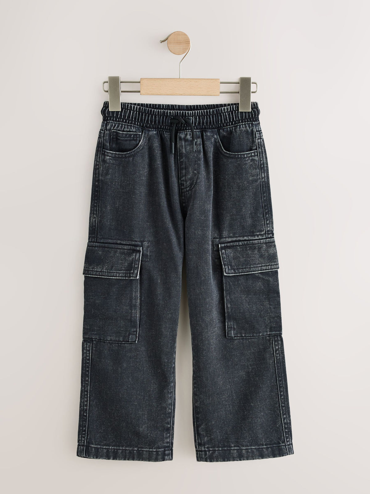 Dark Grey Denim Wide Fit Pull On Cargo Trousers (3-16yrs) - image 5
