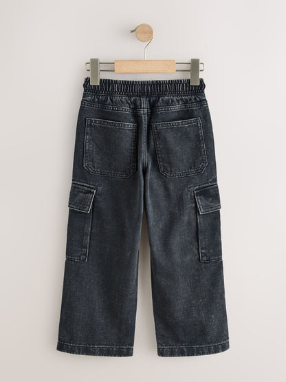 Dark Grey Denim Wide Fit Pull On Cargo Trousers (3-16yrs) - image 6
