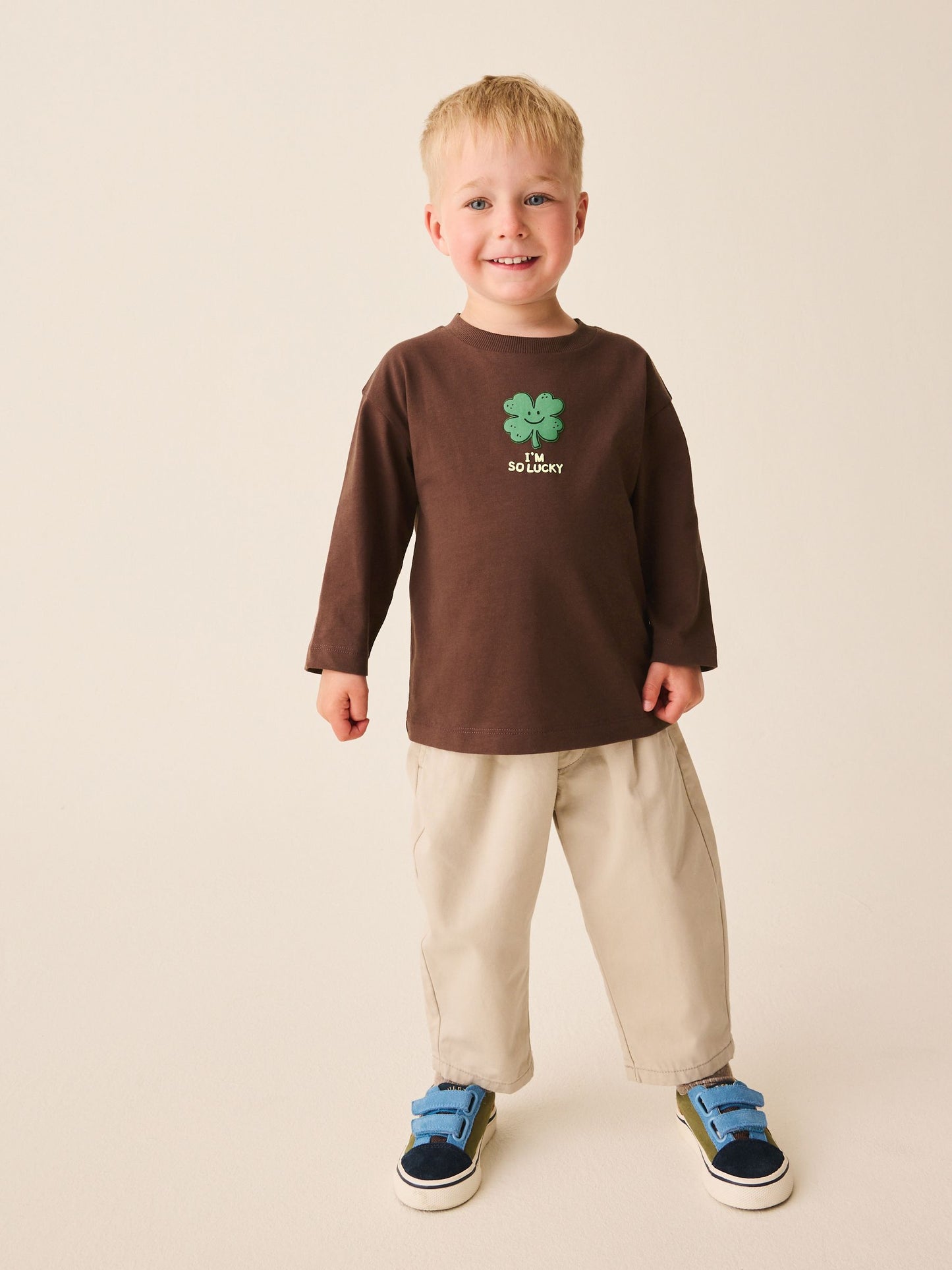 Dsiney Kidz - Brown I'm So Lucky Four Leaf Clover Long Sleeve Small Graphic Printed T-Shirt (3mths-7yrs) image 2