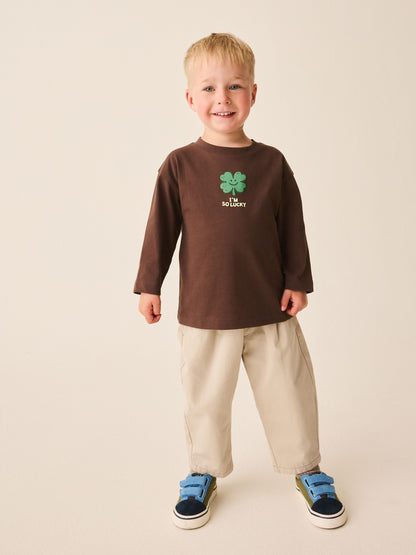 Dsiney Kidz - Brown I'm So Lucky Four Leaf Clover Long Sleeve Small Graphic Printed T-Shirt (3mths-7yrs) image 2