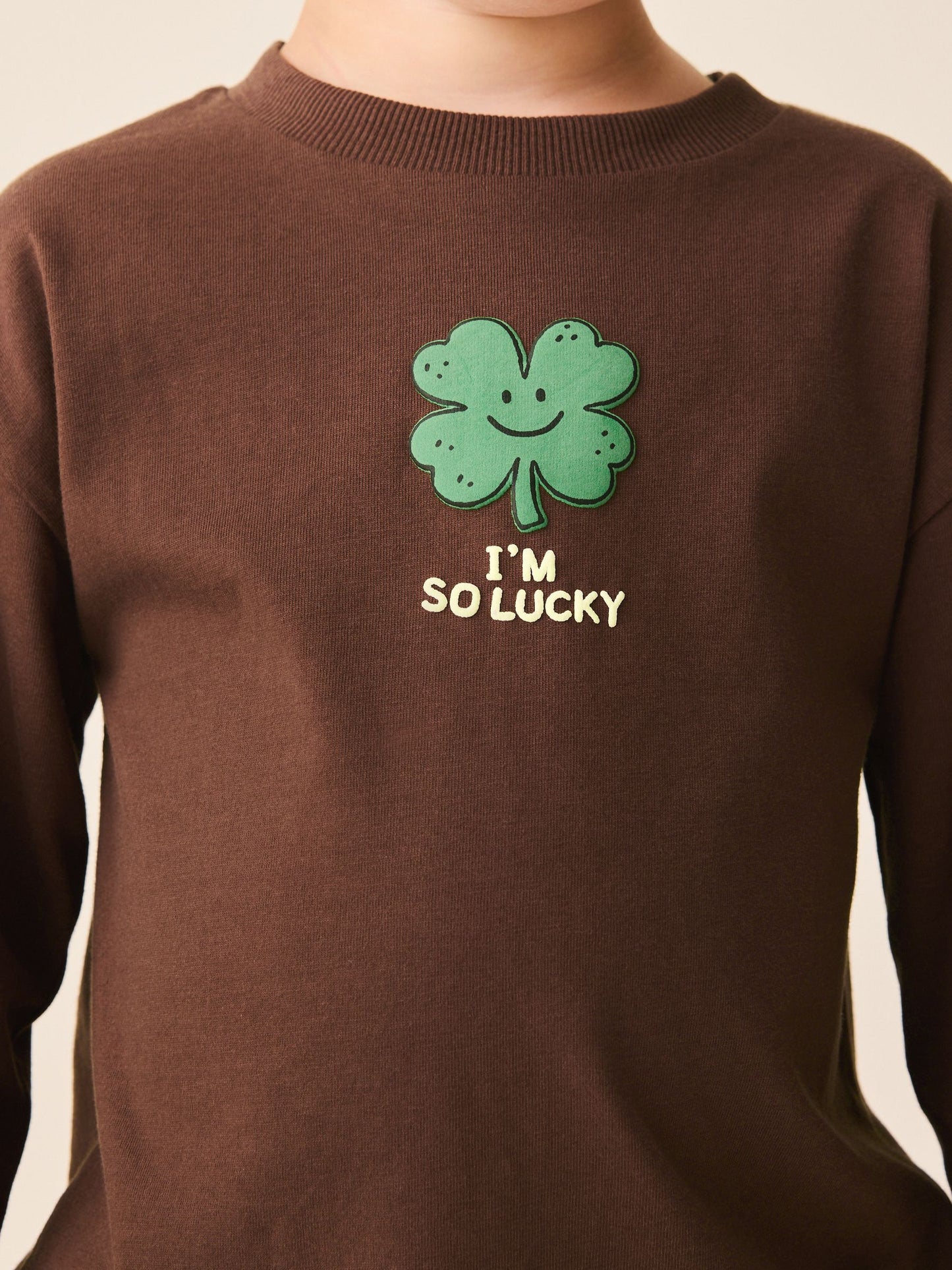 Dsiney Kidz - Brown I'm So Lucky Four Leaf Clover Long Sleeve Small Graphic Printed T-Shirt (3mths-7yrs) image 4