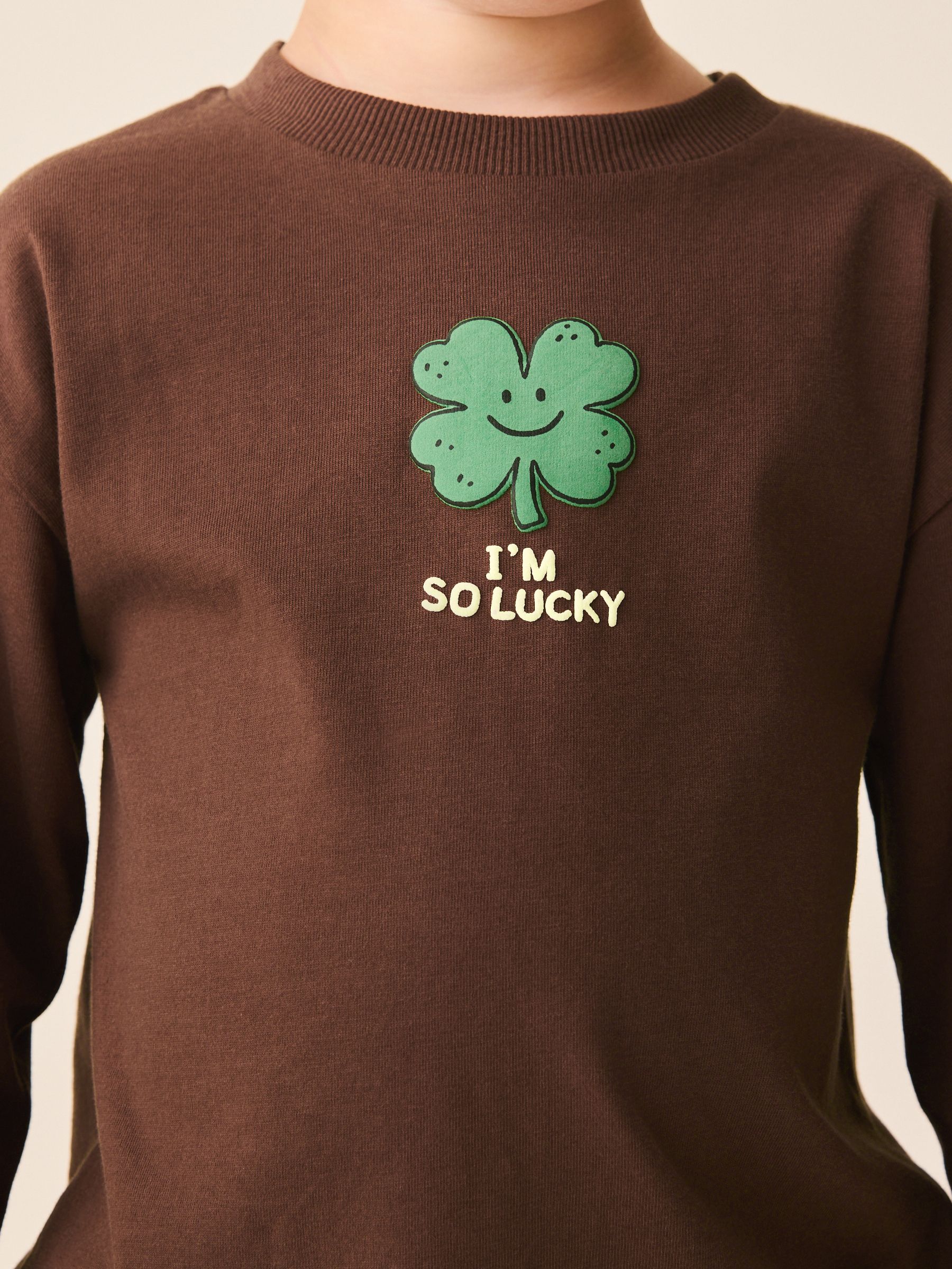 Dsiney Kidz - Brown I'm So Lucky Four Leaf Clover Long Sleeve Small Graphic Printed T-Shirt (3mths-7yrs) image 4