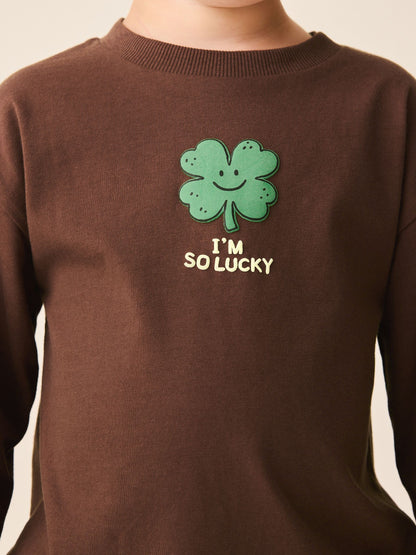 Dsiney Kidz - Brown I'm So Lucky Four Leaf Clover Long Sleeve Small Graphic Printed T-Shirt (3mths-7yrs) image 4