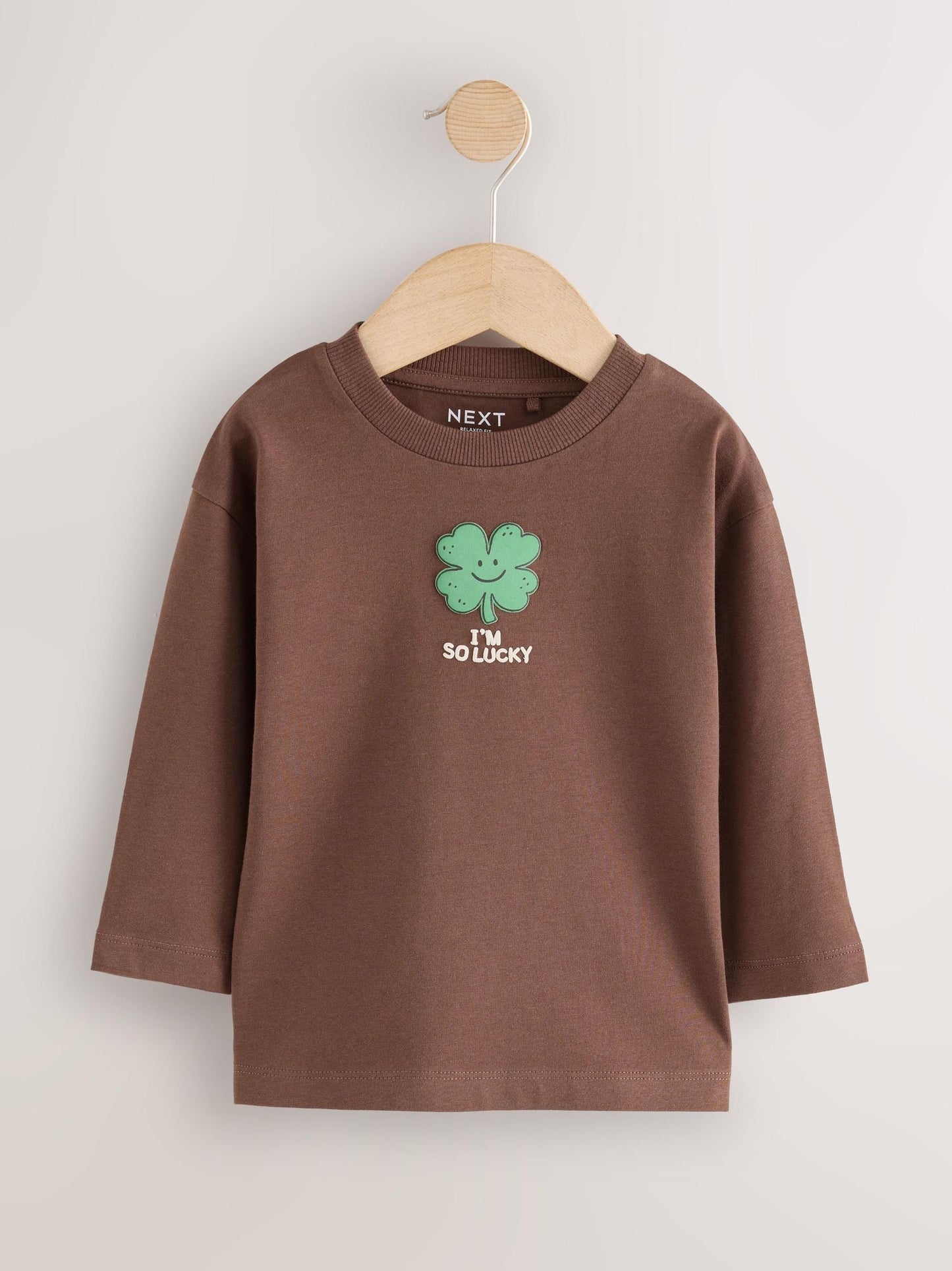 Dsiney Kidz - Brown I'm So Lucky Four Leaf Clover Long Sleeve Small Graphic Printed T-Shirt (3mths-7yrs) image 5