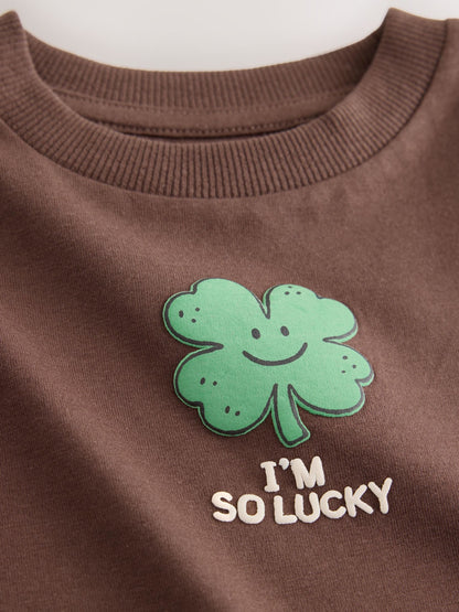 Dsiney Kidz - Brown I'm So Lucky Four Leaf Clover Long Sleeve Small Graphic Printed T-Shirt (3mths-7yrs) image 7
