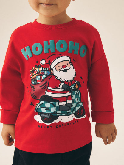 Dsiney Kidz - Red Santa Moped Long Sleeve Christmas T-Shirt (3mths-7yrs) image 2