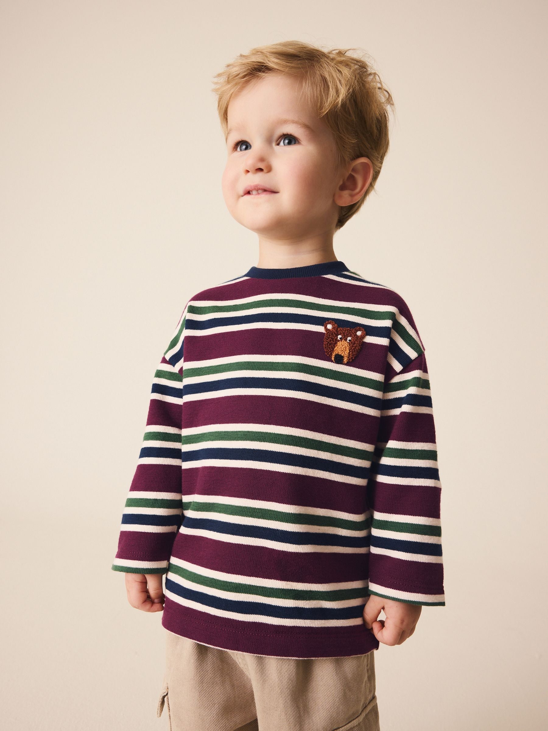 Dsiney Kidz - Berry/Navy Textured Sripe Long Sleeve Stripe T-Shirt (3mths-7yrs) image 1