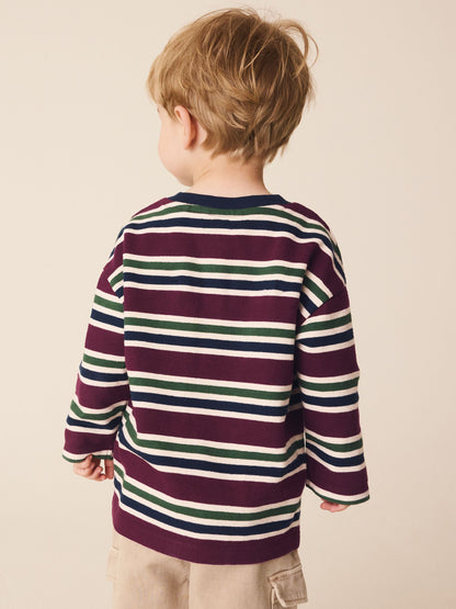 Dsiney Kidz - Berry/Navy Textured Long Sleeve Stripe T-Shirt (3mths-7yrs) image 2
