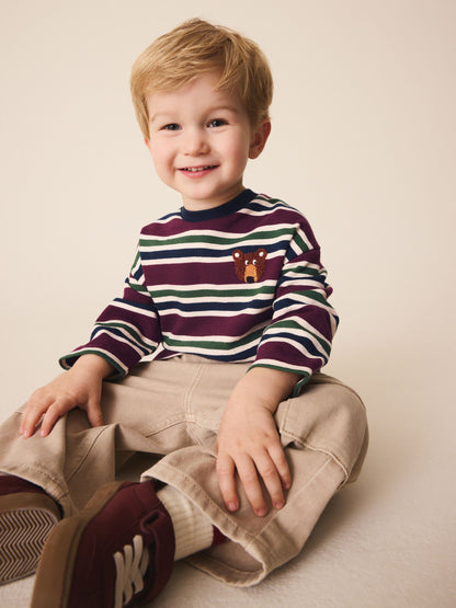 Dsiney Kidz - Berry/Navy Textured Sripe Long Sleeve Stripe T-Shirt (3mths-7yrs) image 3
