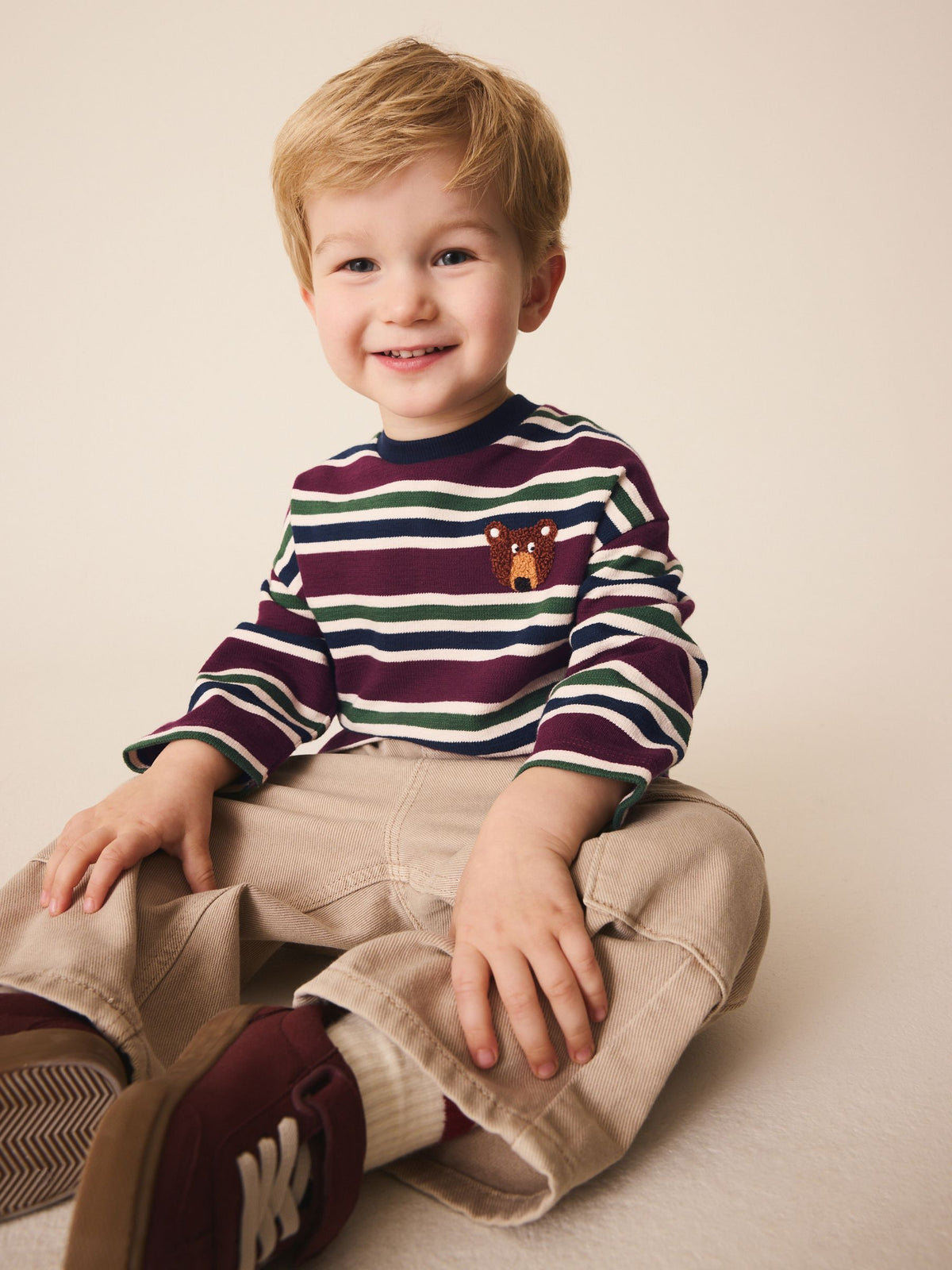Dsiney Kidz - Berry/Navy Textured Long Sleeve Stripe T-Shirt (3mths-7yrs) image 3