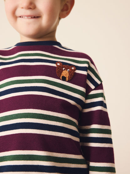 Dsiney Kidz - Berry/Navy Textured Long Sleeve Stripe T-Shirt (3mths-7yrs) image 4