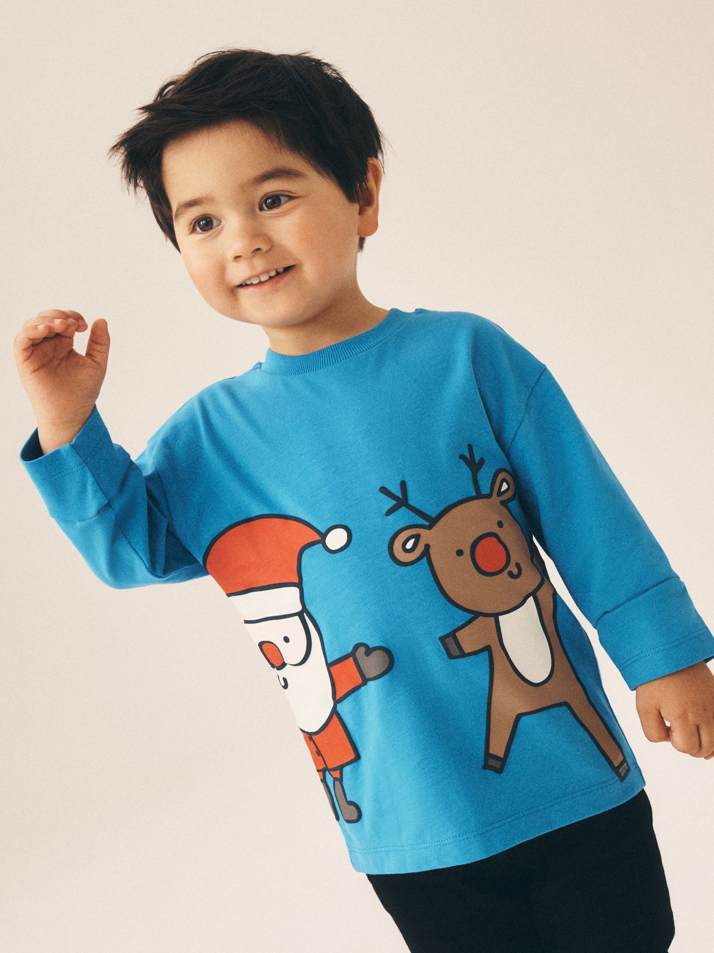 Dsiney Kidz - Blue Santa & Rudolph Long Sleeve Christmas T-Shirt (3mths-7yrs) image 1