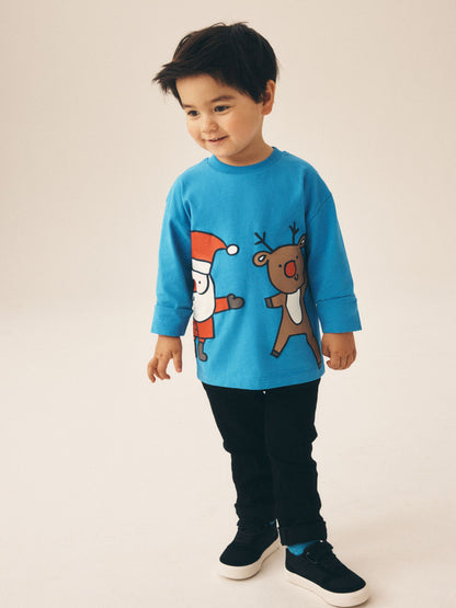 Dsiney Kidz - Blue Santa & Rudolph Long Sleeve Christmas T-Shirt (3mths-7yrs) image 2