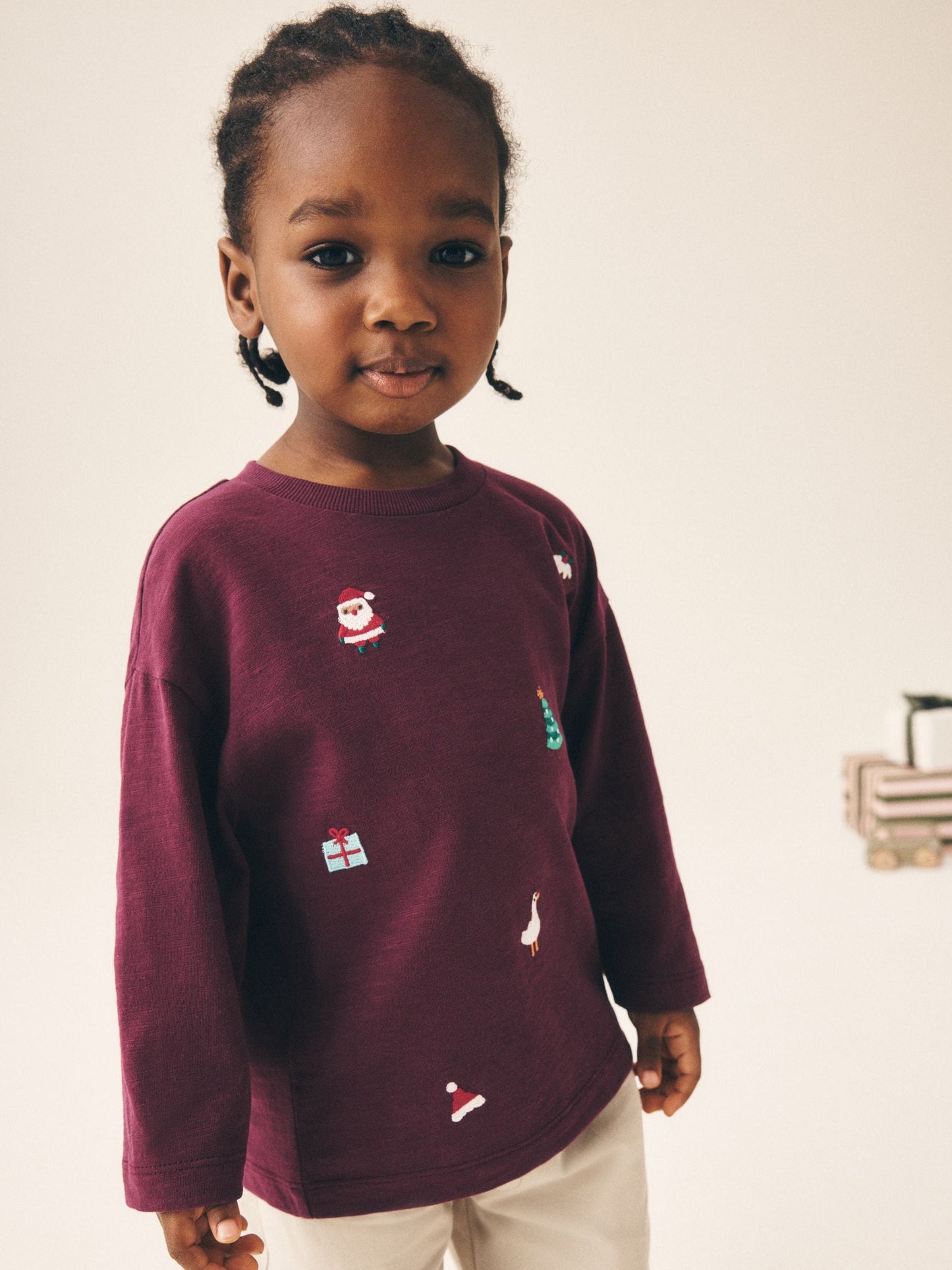 Dsiney Kidz - Berry Red All over Embroidered Long Sleeve Christmas T-Shirt (3mths-7yrs) image 1