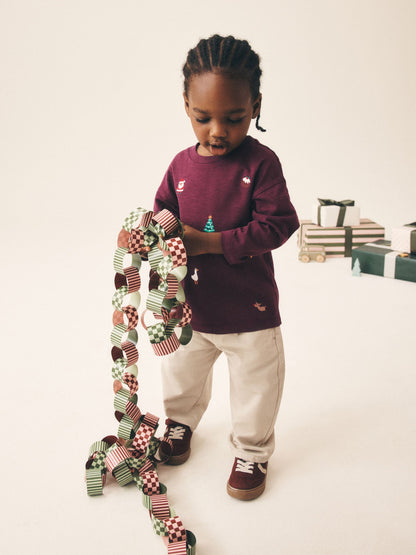 Dsiney Kidz - Berry Red All over Embroidered Long Sleeve Christmas T-Shirt (3mths-7yrs) image 2