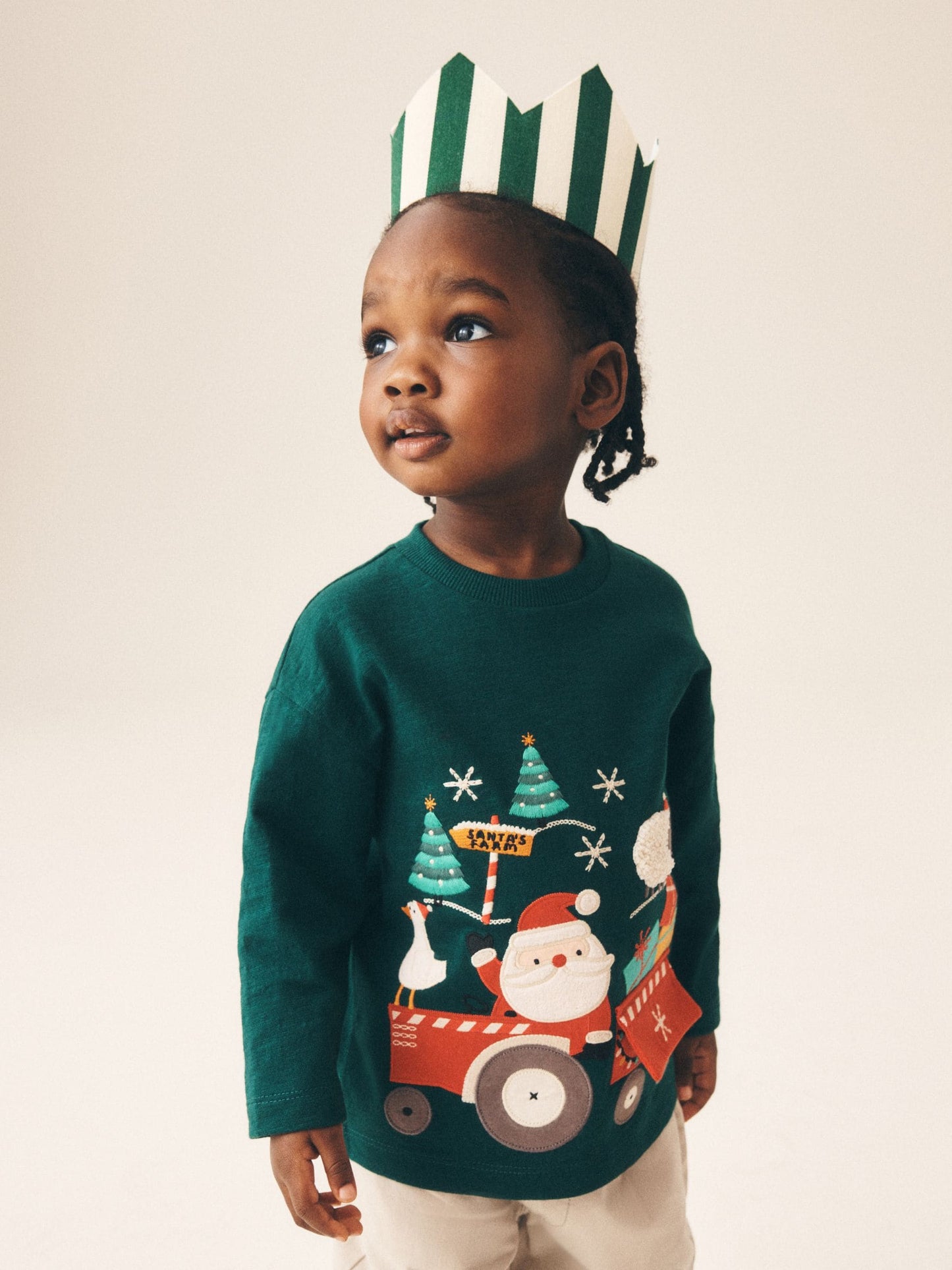 Dsiney Kidz - Dark Green Santa Interactive Tractor Long Sleeve Christmas T-Shirt (3mths-7yrs) image 4