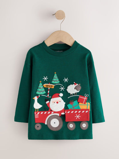 Dsiney Kidz - Dark Green Santa Interactive Tractor Long Sleeve Christmas T-Shirt (3mths-7yrs) image 5