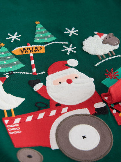 Dsiney Kidz - Dark Green Santa Interactive Tractor Long Sleeve Christmas T-Shirt (3mths-7yrs) image 8