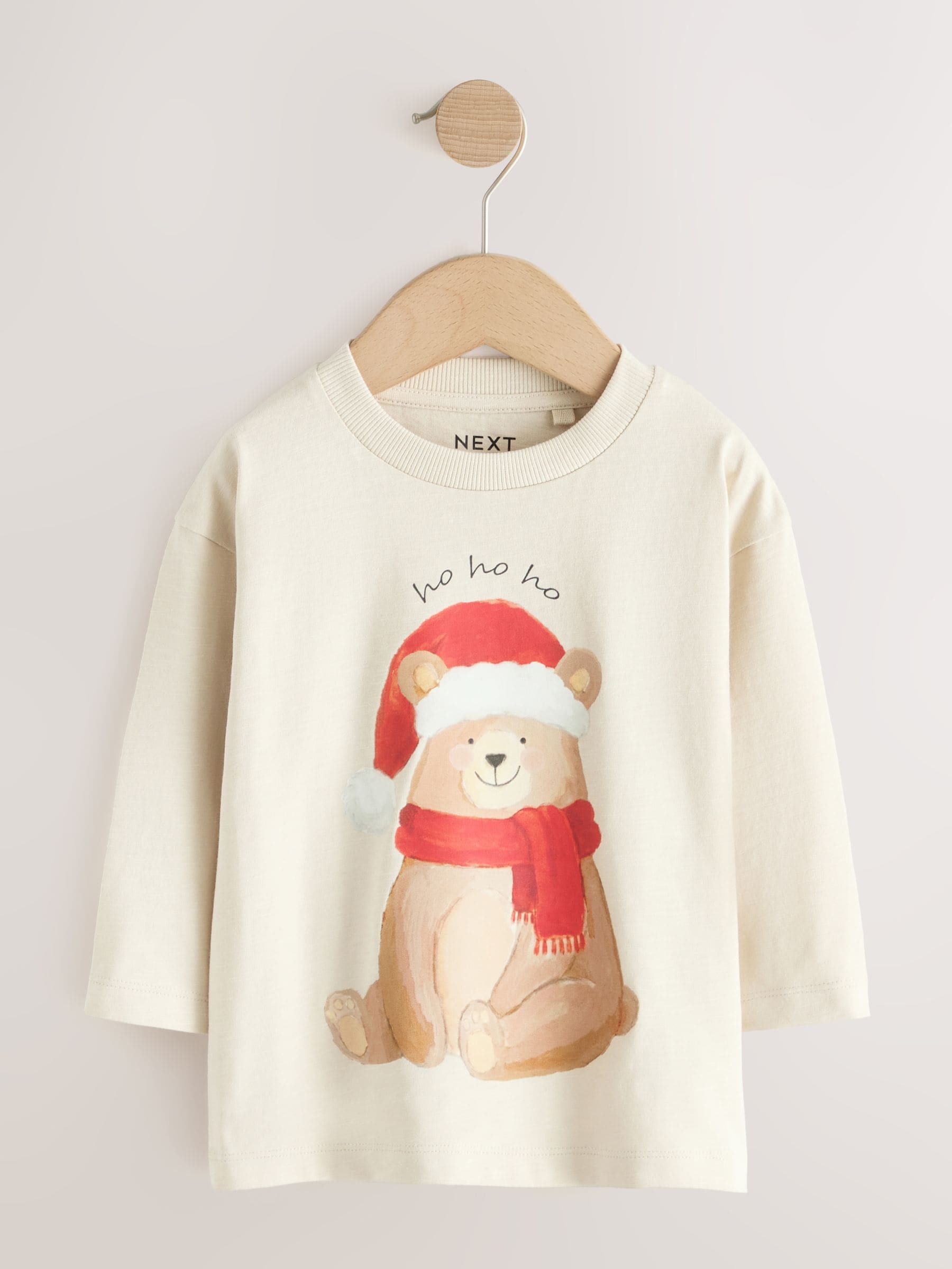 Dsiney Kidz - Cream Bear with Santa Hat Long Sleeve Christmas T-Shirt (3mths-7yrs) image 1