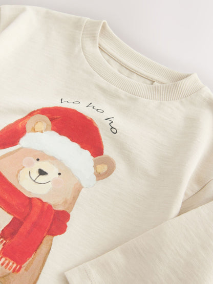 Dsiney Kidz - Cream Bear with Santa Hat Long Sleeve Christmas T-Shirt (3mths-7yrs) image 4