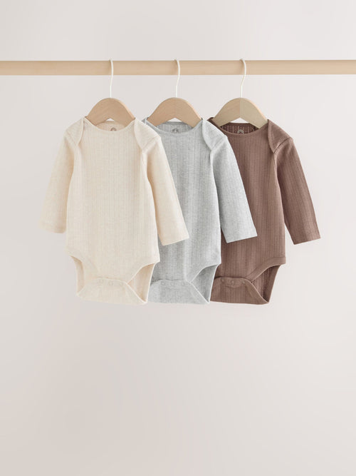 Dsiney Kidz - Neutral Pointelle Long Sleeve Baby Bodysuits 3 Pack image 1