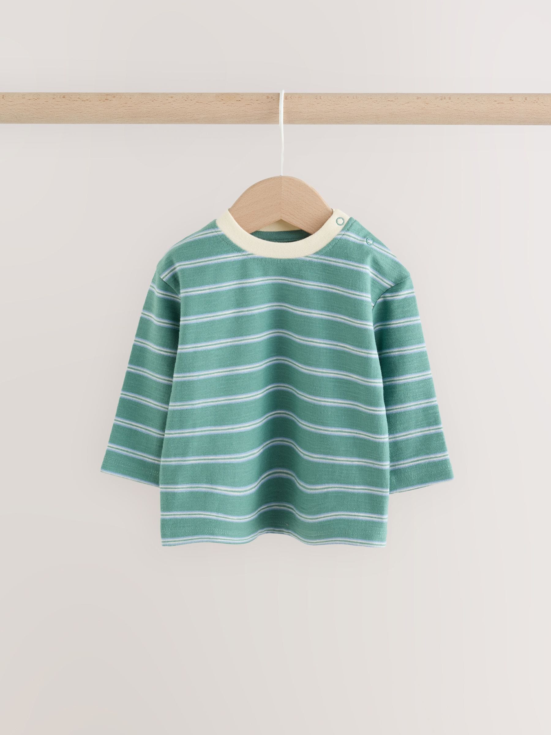 Dsiney Kidz - Blue/Green Stripe Baby Long Sleeve T-Shirts 4 Pack (0mths-2yrs) image 5