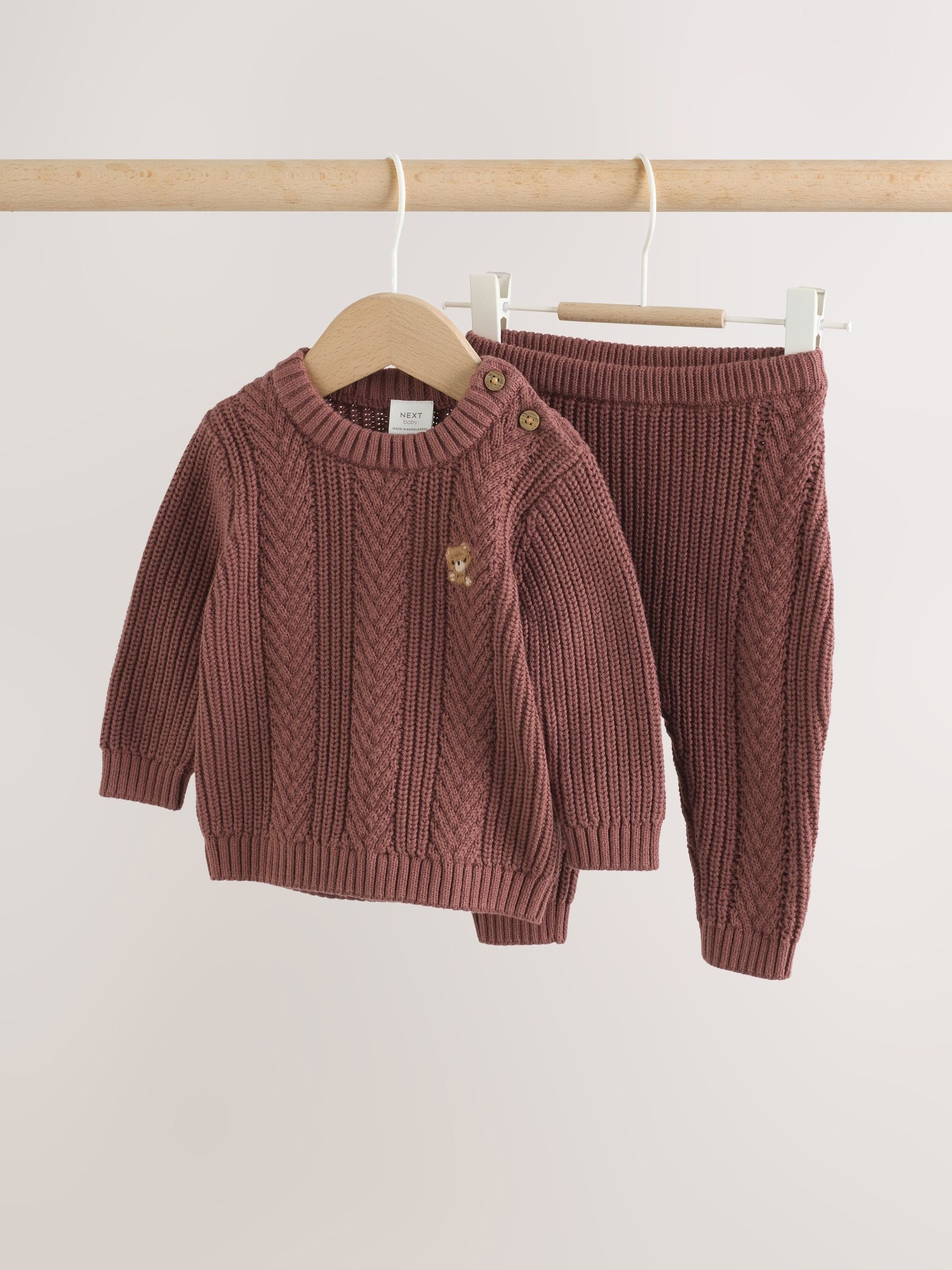 Chocolate Brown Baby Cable Knit Jumper and Leggings Set (0mths-2yrs) image 1