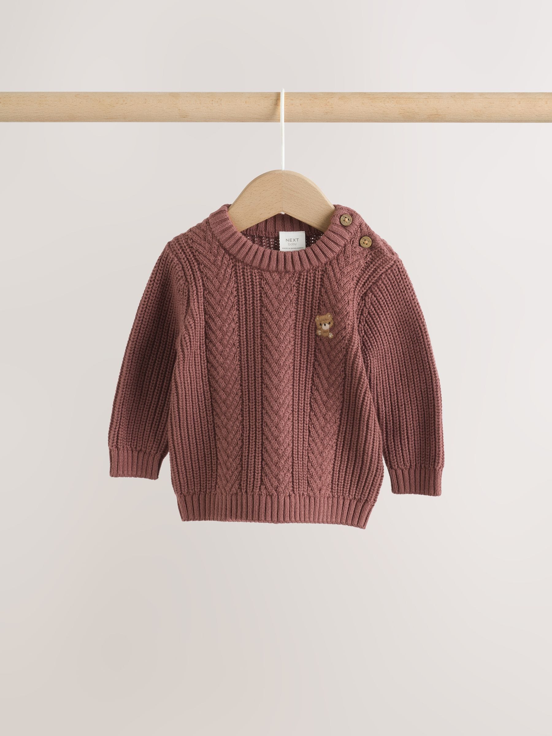 Chocolate Brown Baby Cable Knit Jumper and Leggings Set (0mths-2yrs) image 2