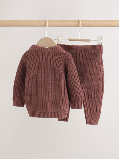 Chocolate Brown Baby Cable Knit Jumper and Leggings Set (0mths-2yrs) image 4