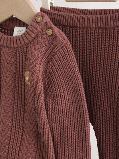 Chocolate Brown Baby Cable Knit Jumper and Leggings Set (0mths-2yrs) image 7