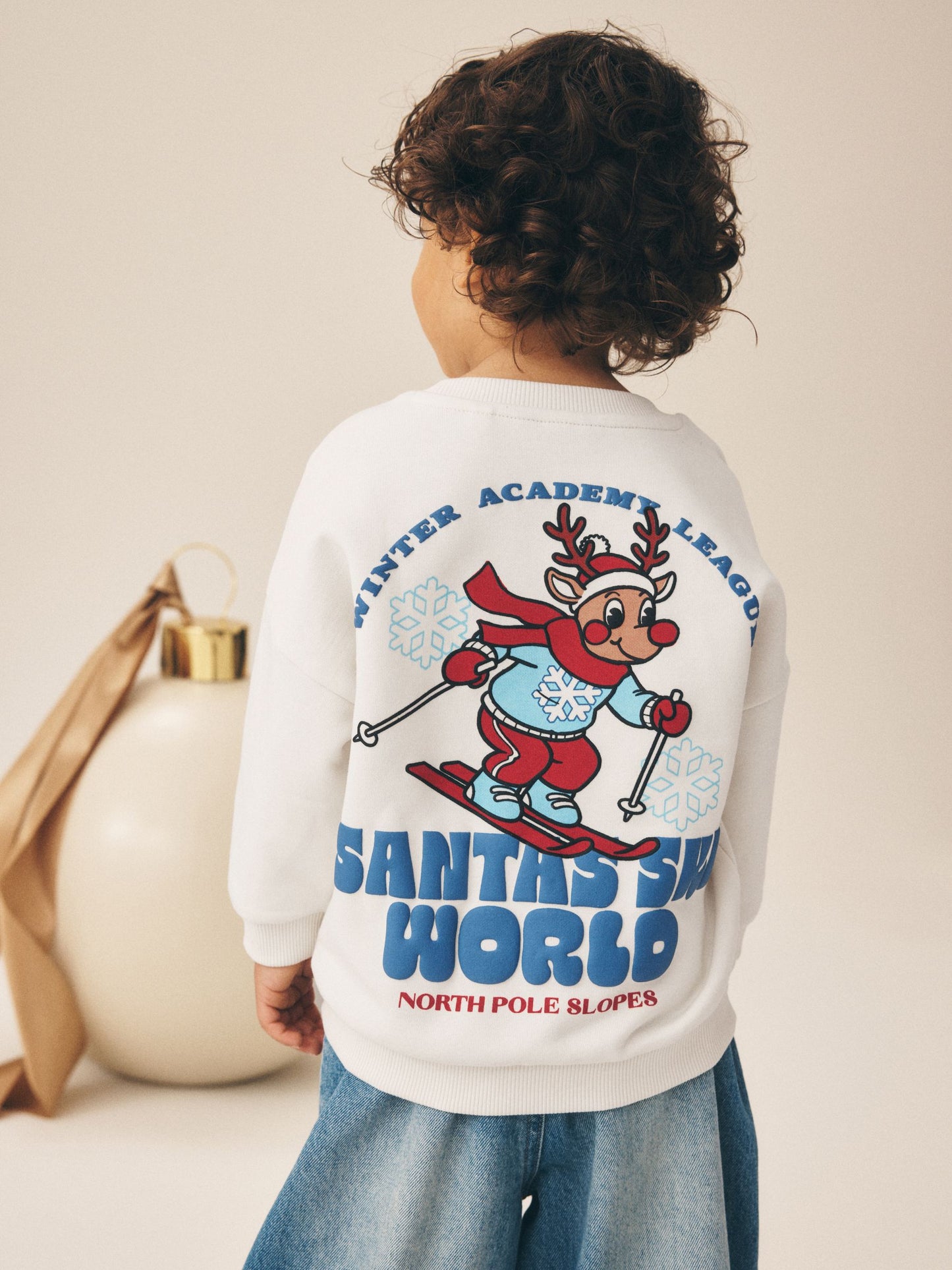 Dsiney Kidz - Ecru White Reindeer Christmas Crew Neck Sweat Top (3mths-7yrs) image 1