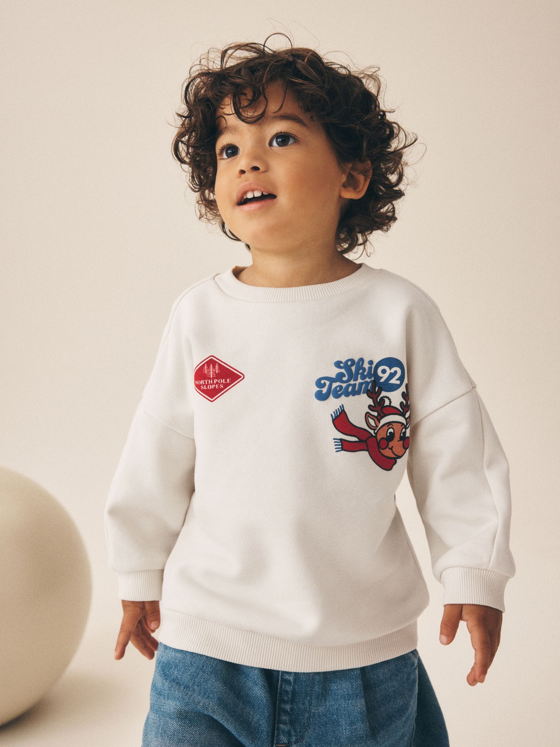 Dsiney Kidz - Ecru White Reindeer Christmas Crew Neck Sweat Top (3mths-7yrs) image 2