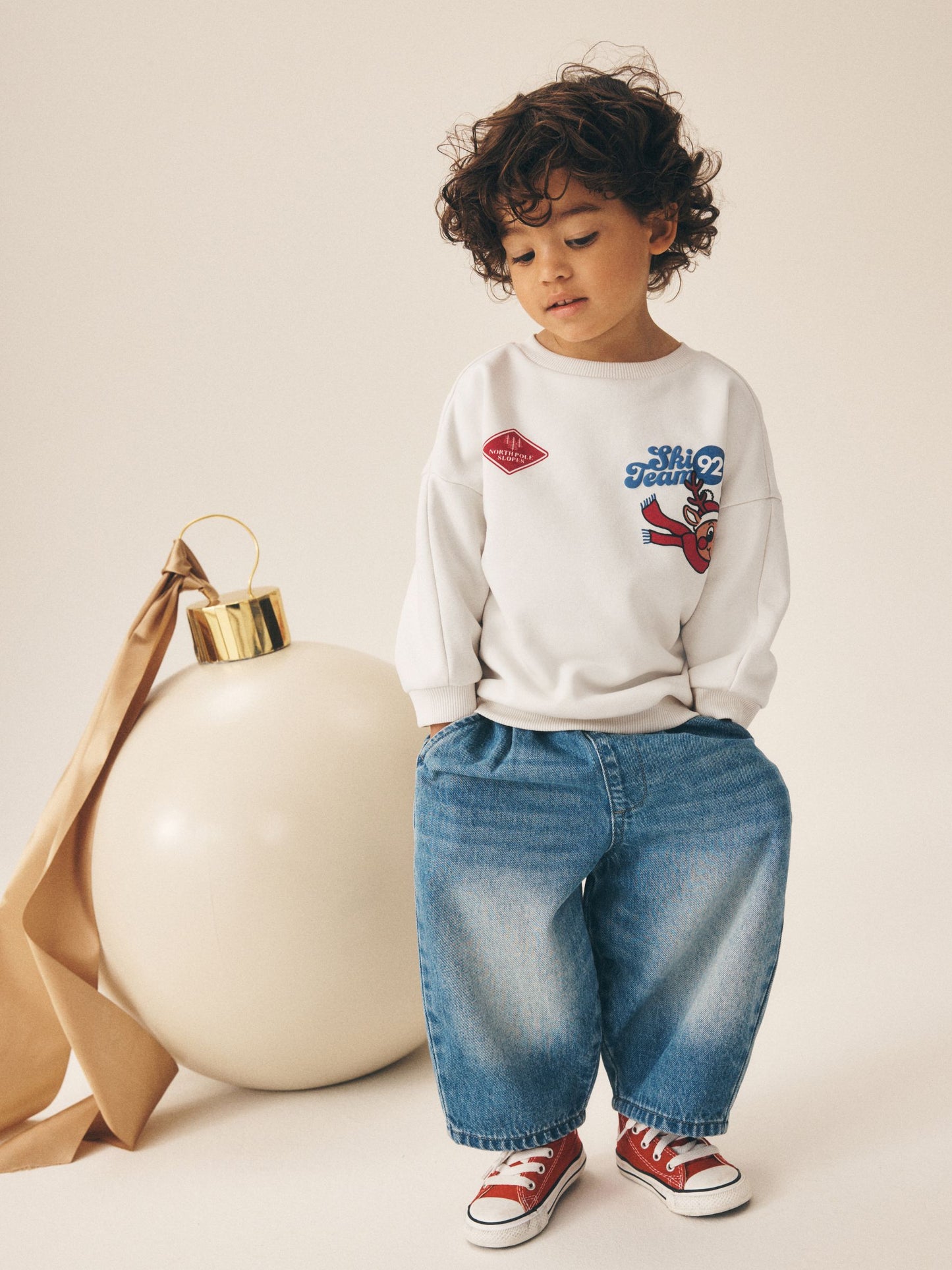 Dsiney Kidz - Ecru White Reindeer Christmas Crew Neck Sweat Top (3mths-7yrs) image 3