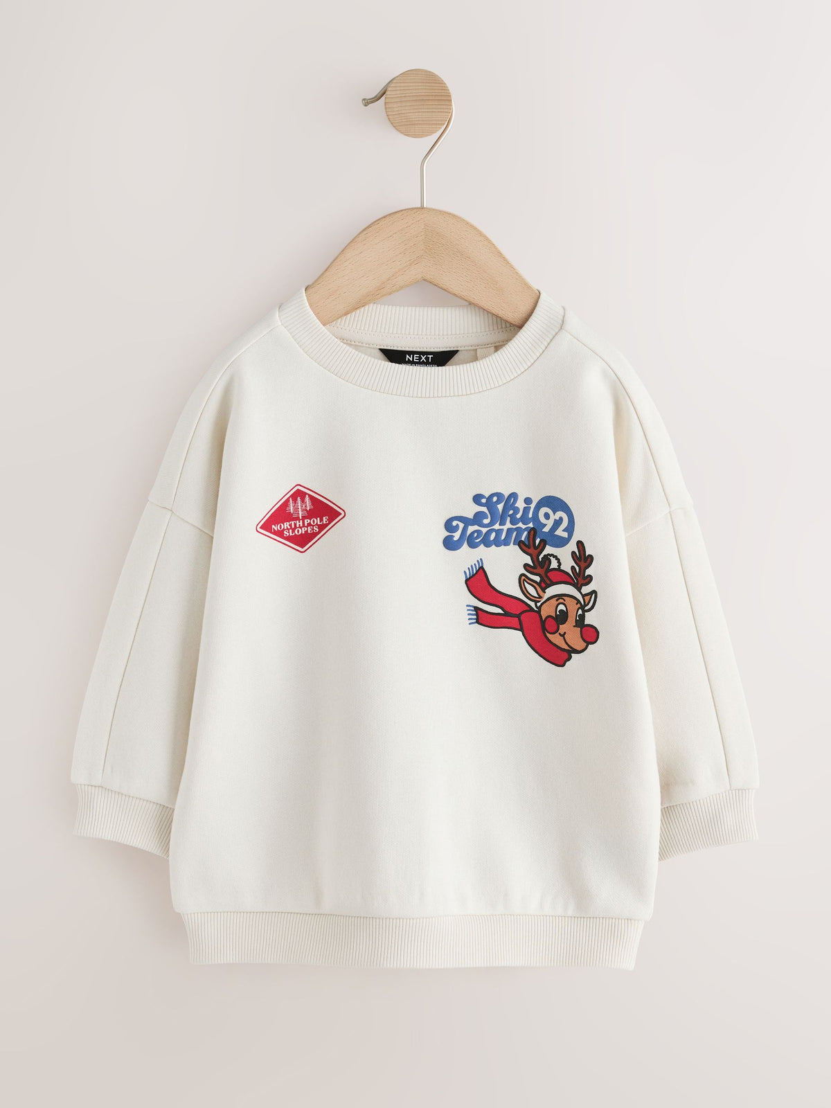 Dsiney Kidz - Ecru White Reindeer Christmas Crew Neck Sweat Top (3mths-7yrs) image 4