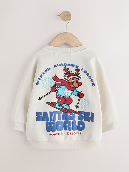 Dsiney Kidz - Ecru White Reindeer Christmas Crew Neck Sweat Top (3mths-7yrs) image 5
