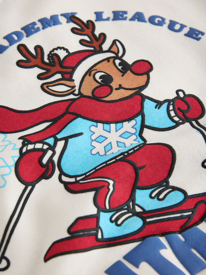 Dsiney Kidz - Ecru White Reindeer Christmas Crew Neck Sweat Top (3mths-7yrs) image 6