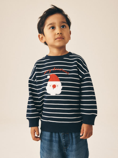Dsiney Kidz - Navy Stripe Santa Christmas Crew Neck Sweat Top (3mths-7yrs) image 1