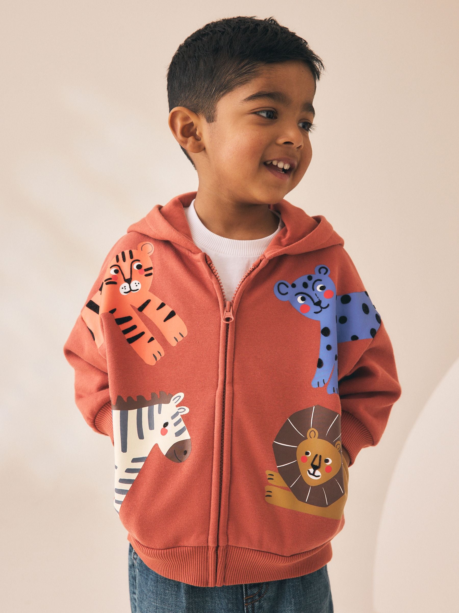 Dsiney Kidz - Tan Brown Printed Zip Thru Hoodie (3mths-7yrs) image 1