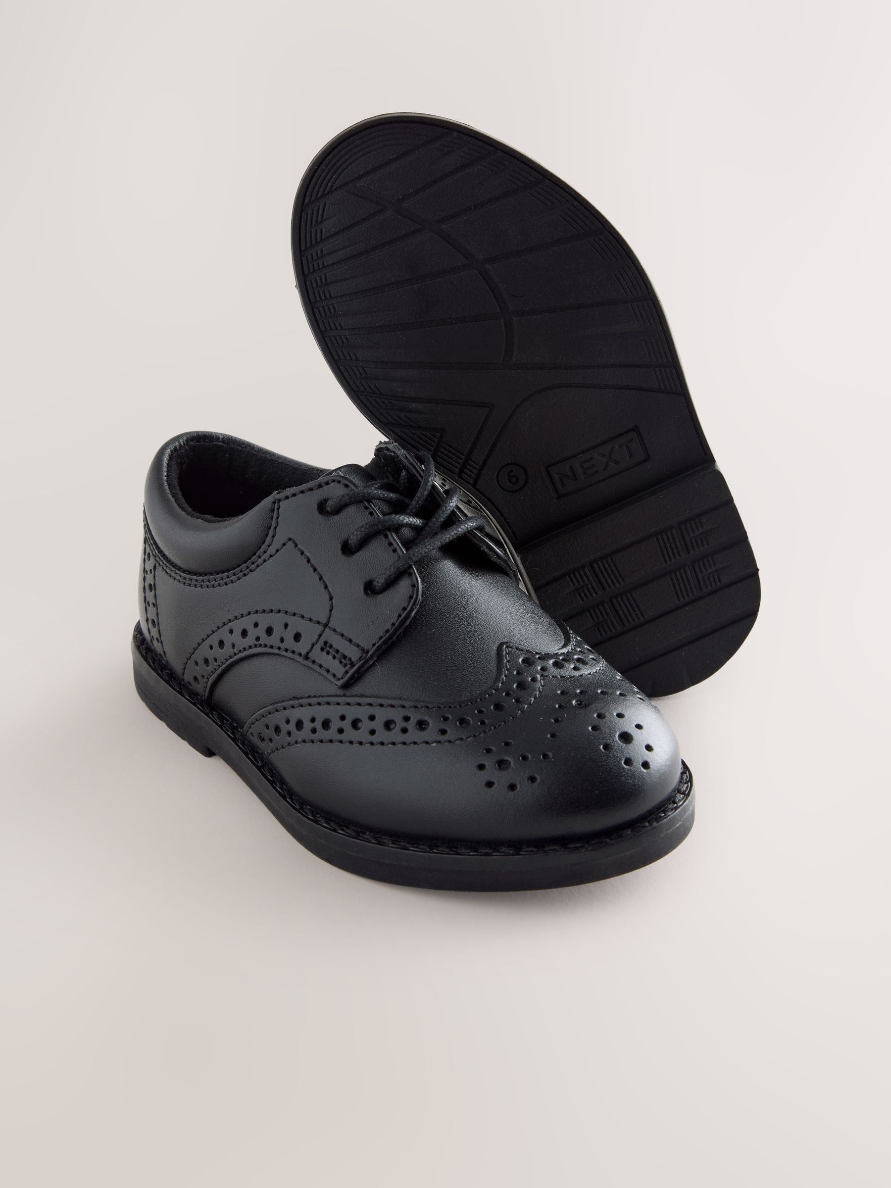 Black Standard Fit (F) Lace Up Brogue Shoes image 3