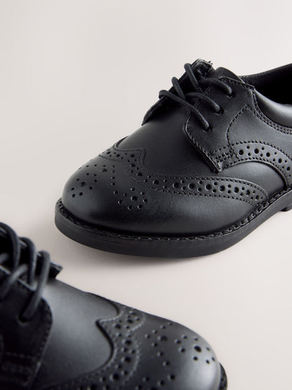 Black Standard Fit (F) Lace Up Brogue Shoes image 4