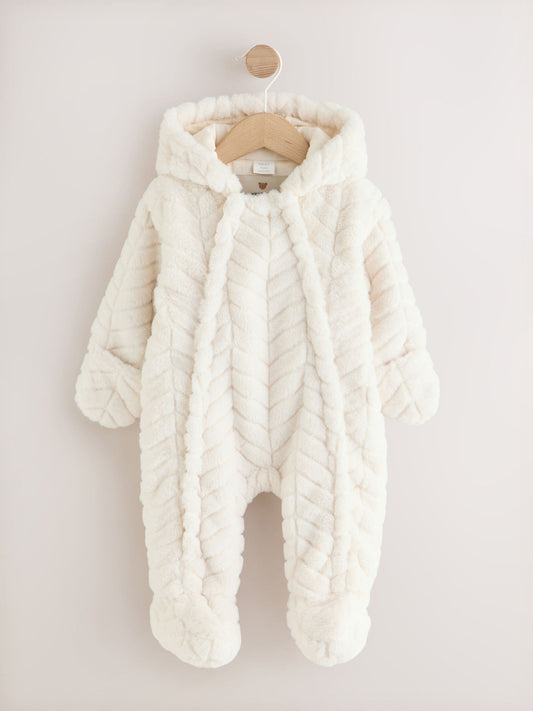 White Clipped Faux Fur Double Zip Baby All-In-One (0mths-2yrs) - image 1