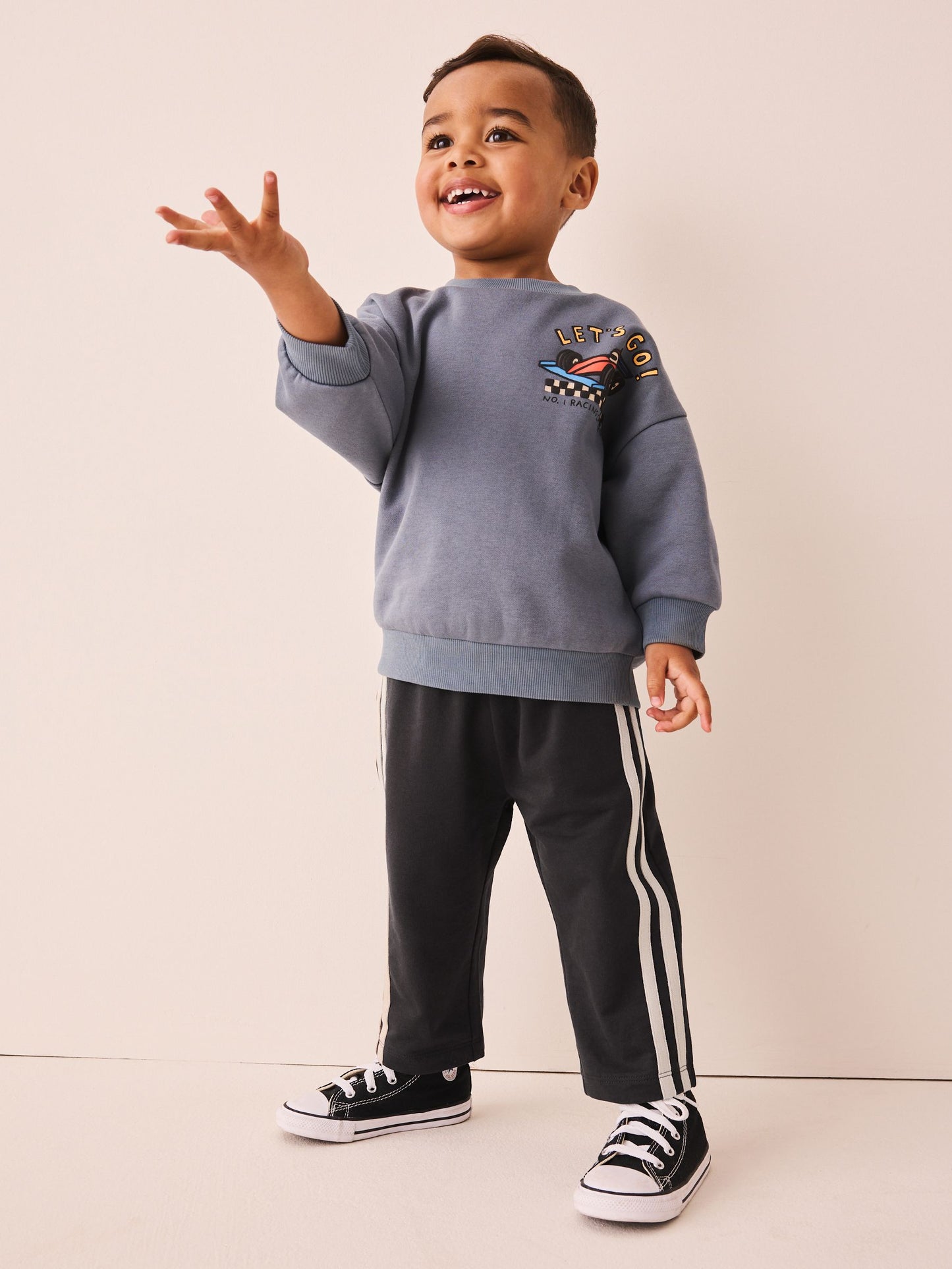 Charcoal Grey Wide Leg Side Stripe Joggers (3mths-7yrs) image 2