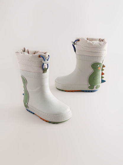 Grey Dinosuar Cuff Welly Wellies image 1
