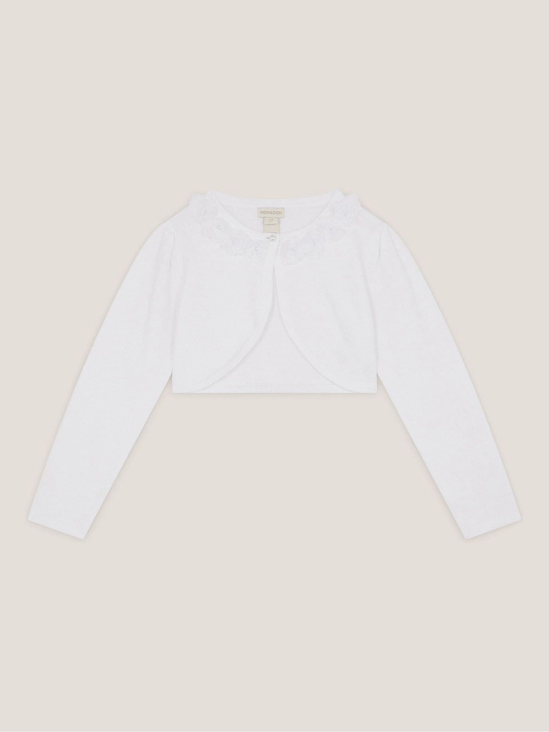 Monsoon White Communion Ottilie Appliqué Rose Cardigan image 2