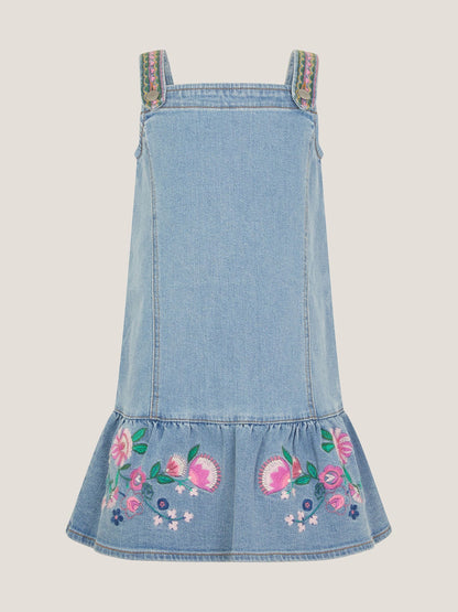 Monsoon Blue Embroidered Frill Denim Dress image 2