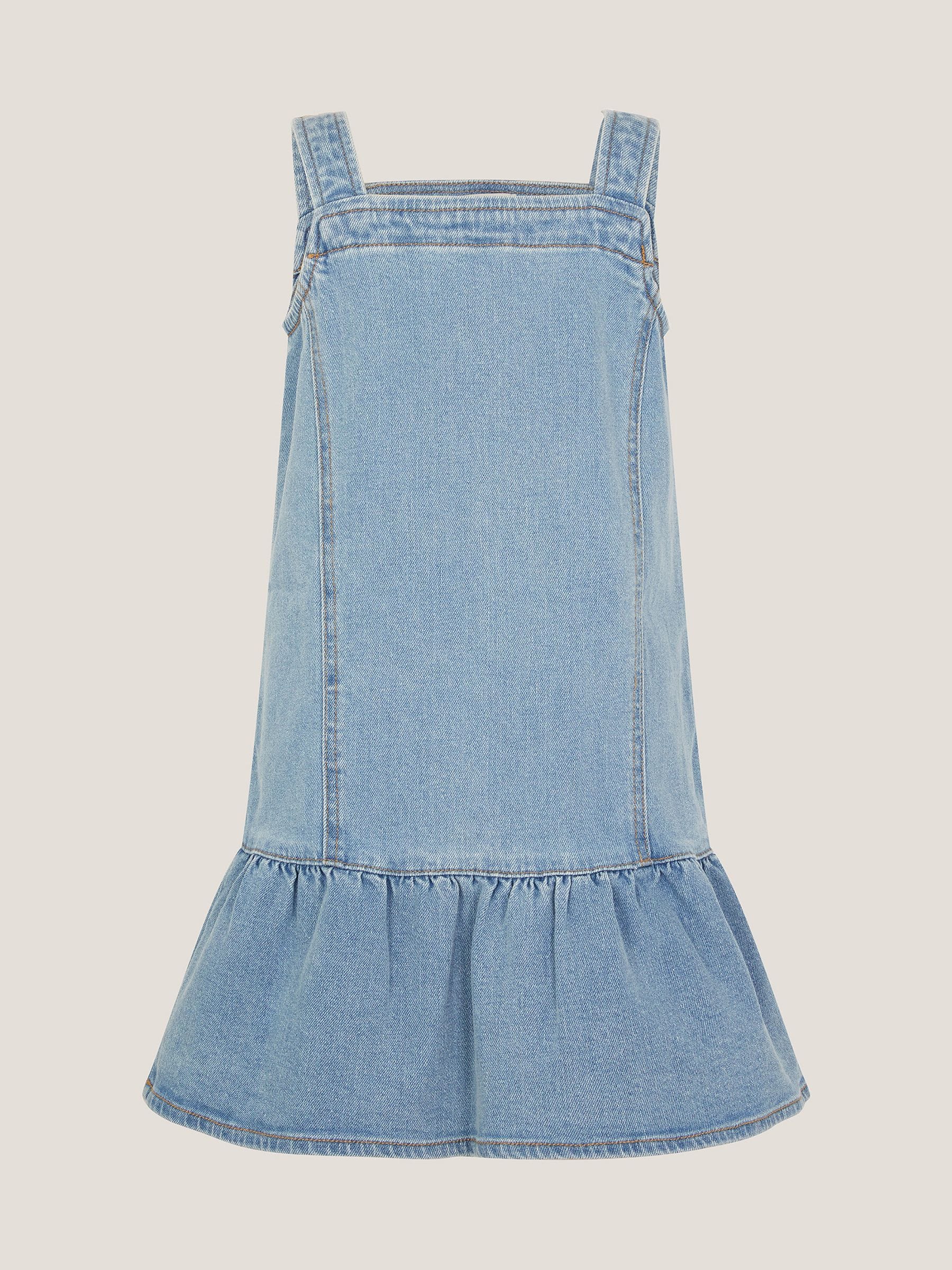 Monsoon Blue Embroidered Frill Denim Dress image 3