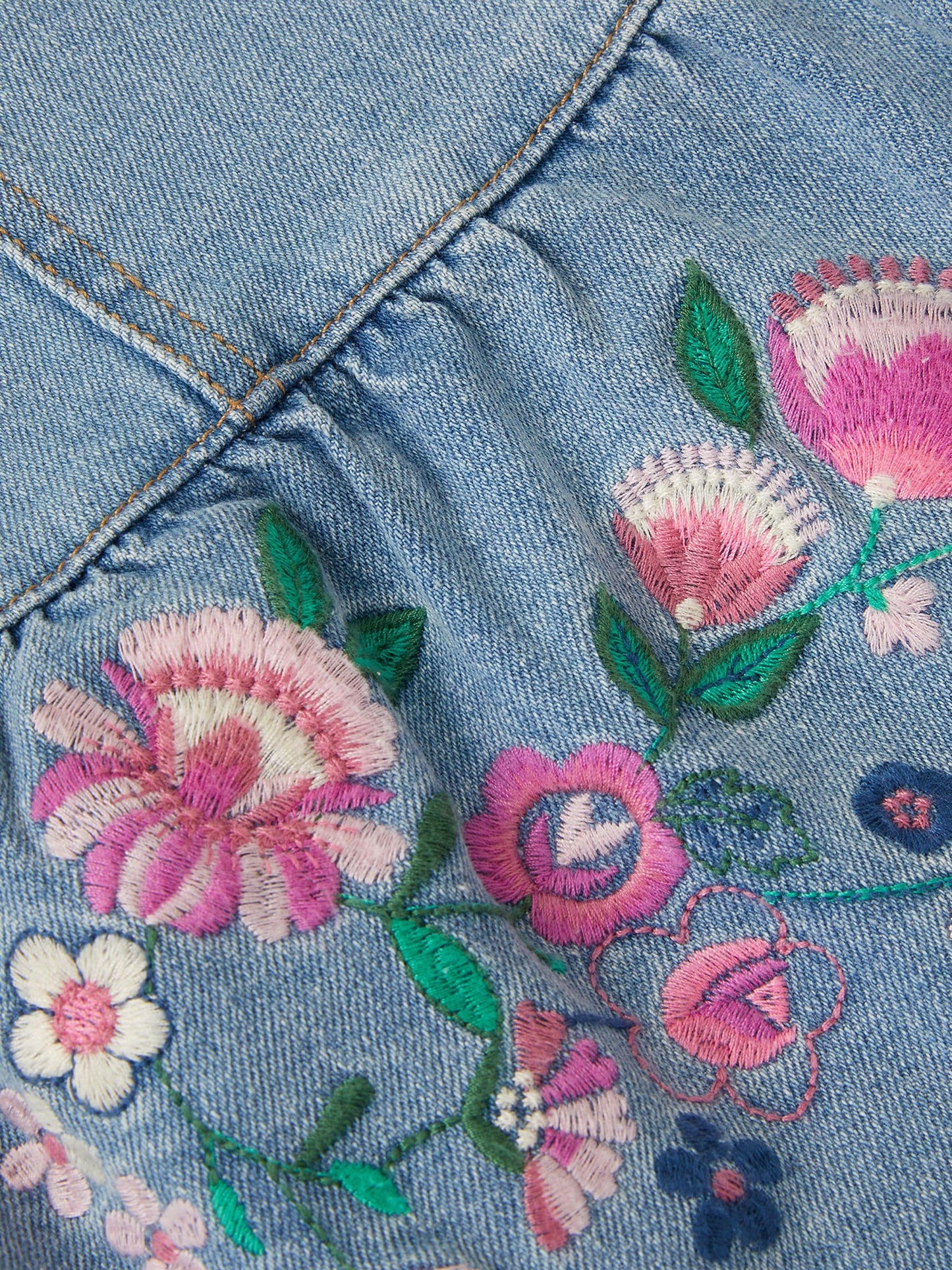 Monsoon Blue Embroidered Frill Denim Dress image 4