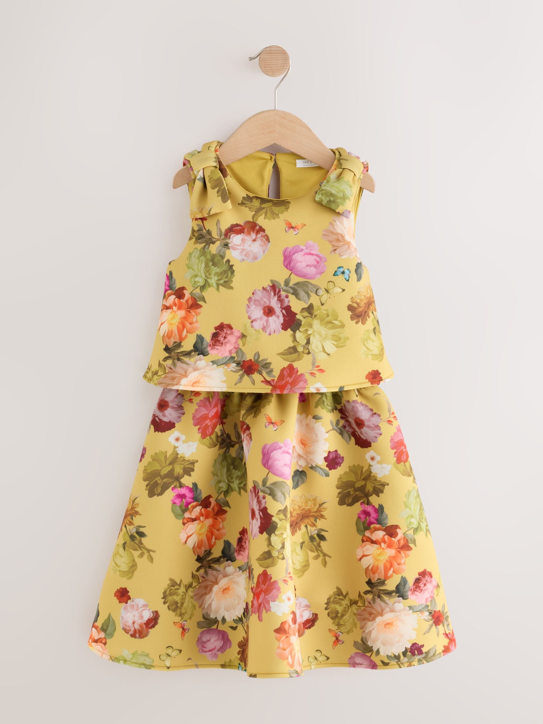 Dsiney Kidz - Yellow Ochre Floral Scuba Blouse and Skirt Set (3-16yrs) image 1
