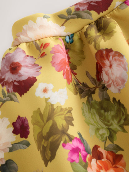 Dsiney Kidz - Yellow Ochre Floral Scuba Blouse and Skirt Set (3-16yrs) image 8